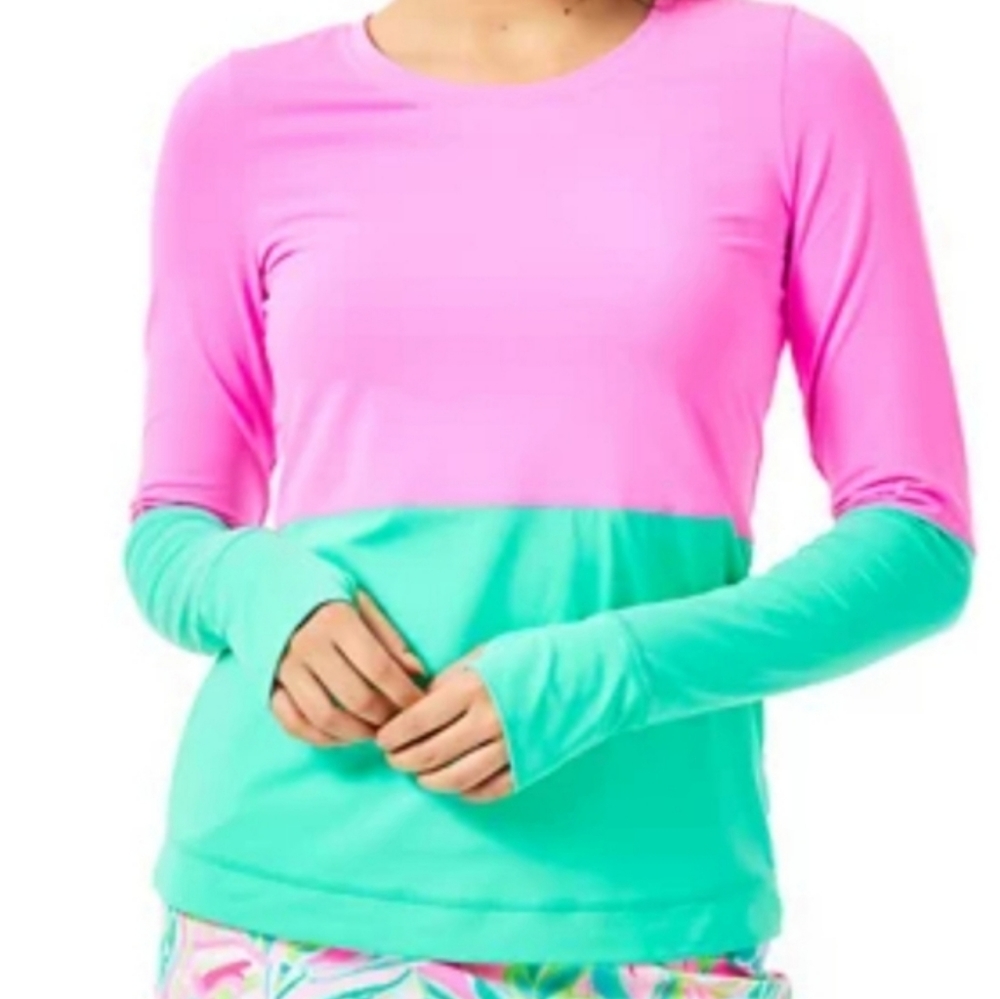 NWT Lilly Pulitzer Luxletic Renay Sunguard Prosecco Pink Gustava Green